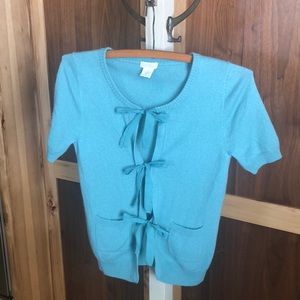 J. Crew Cashmere Short Sleeve Tie Front Sweater